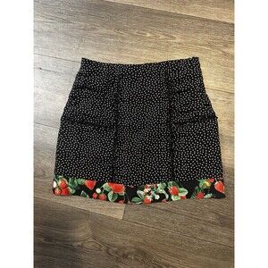 Fleur Du Mal Silk Black Polka Dot Love Bound Mini Skirt Strawberries Sz S Size 4
